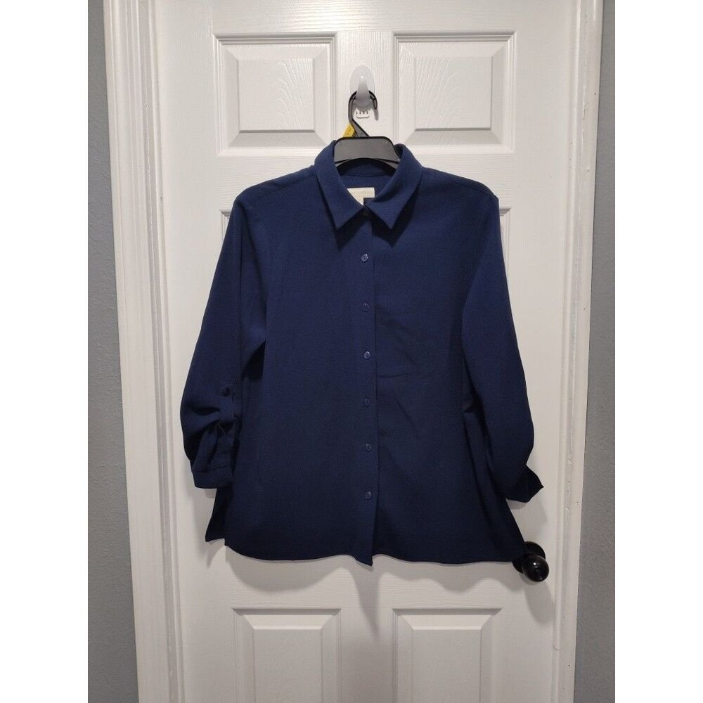 Appleseed's Wrinkle Free Button Collared LS Blouse Size 18W Classic Career